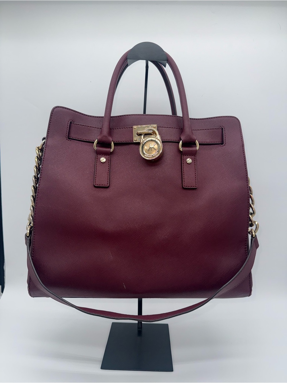 Michael Kors Hamilton Style Large Saffiano Tote Wine Burgundy Plum